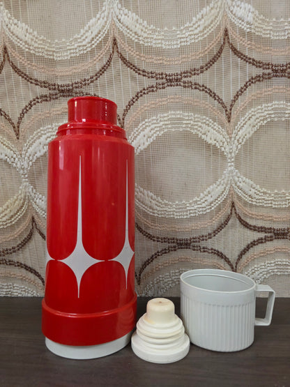 Vintage Zimmermann thermoskan rood wit jaren 70
