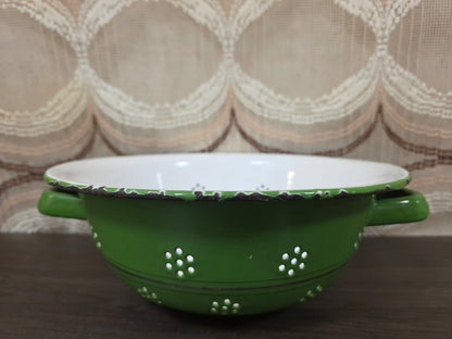 Vintage emaille vergiet reseda groen 26 cm