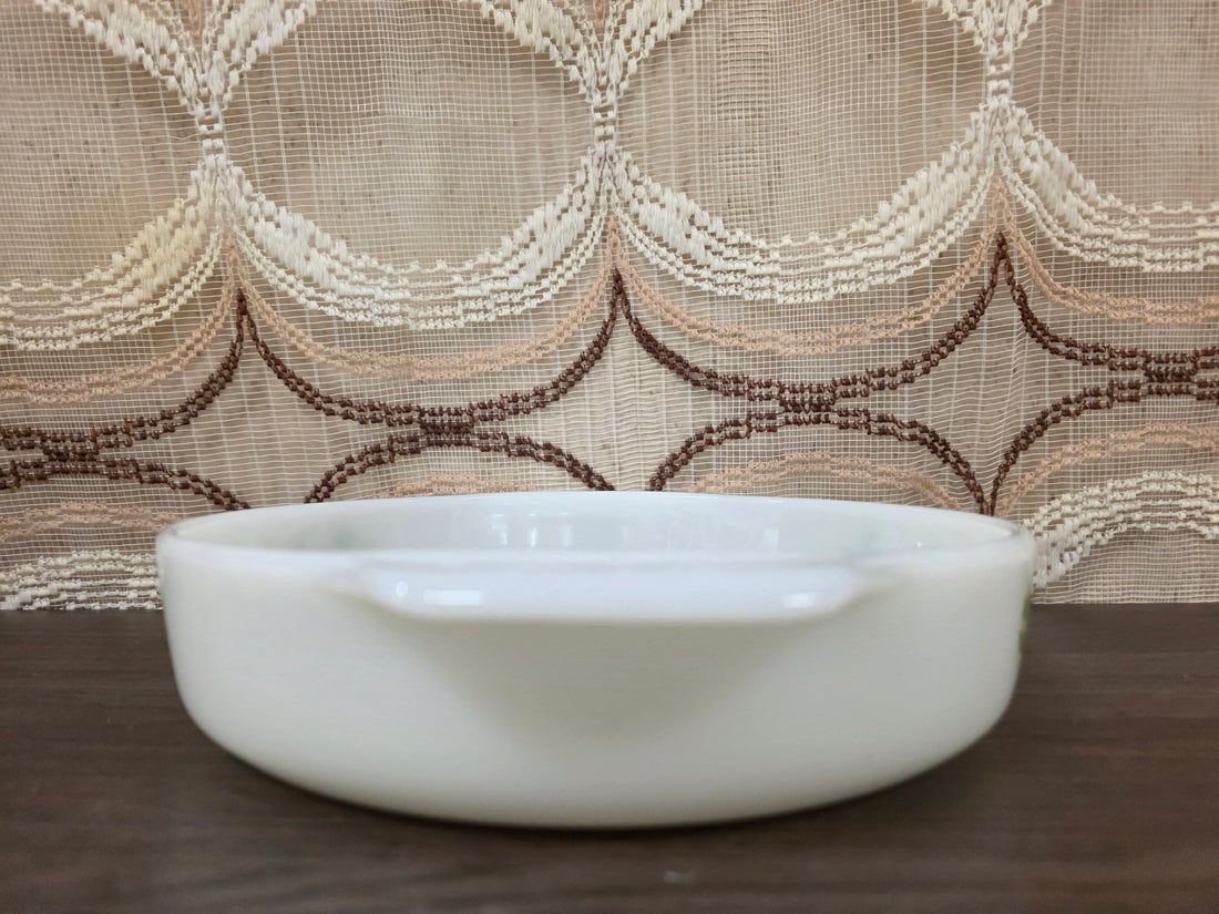 Vintage ovenschaal Anchor Hocking rond groen bloemenmotief 26,5