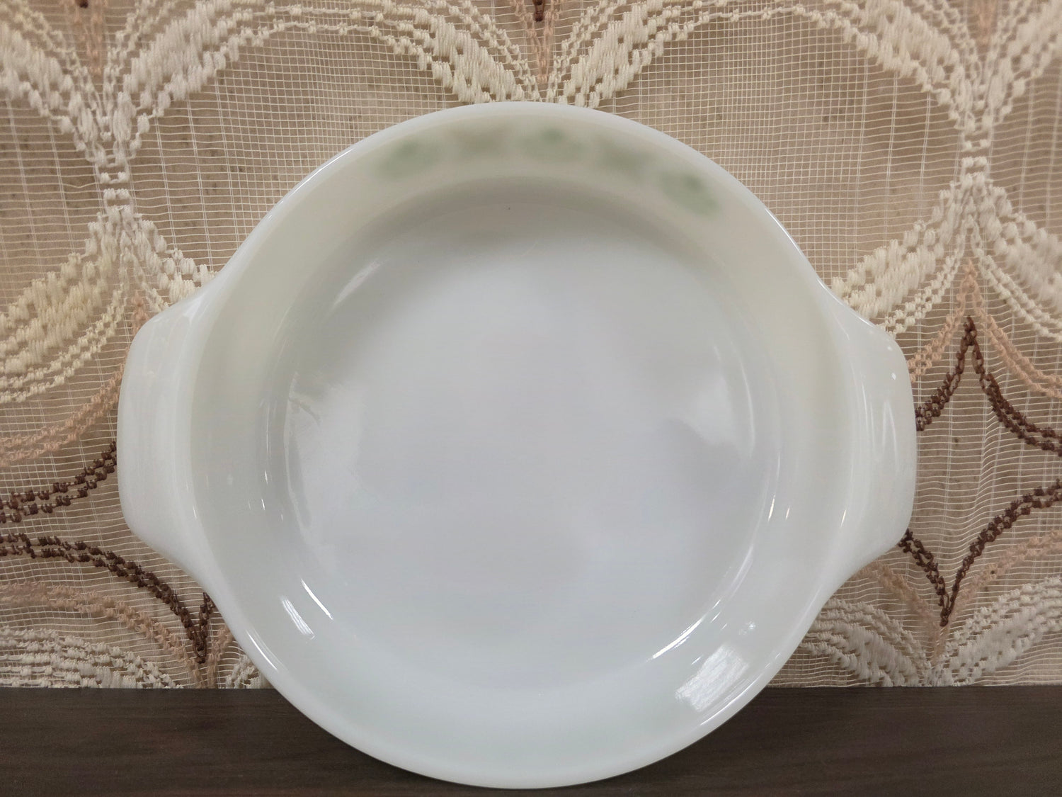 Vintage ovenschaal Anchor Hocking rond groen bloemenmotief 26,5