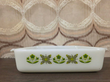 Vintage vierkante ovenschaal Anchor Hocking groen bloemenmotief