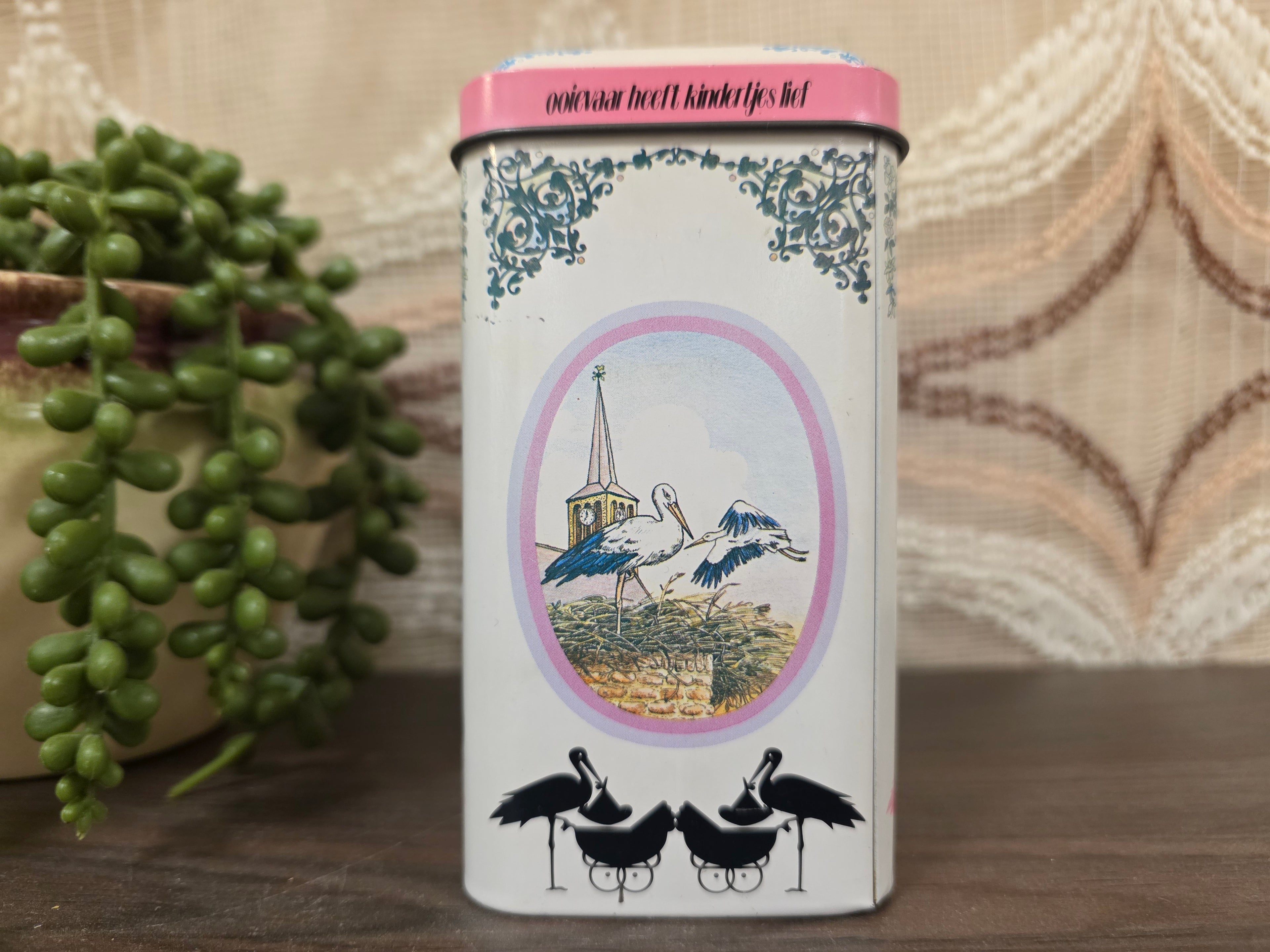 Vintage blik De Ruijter rose &amp; witte muisjes