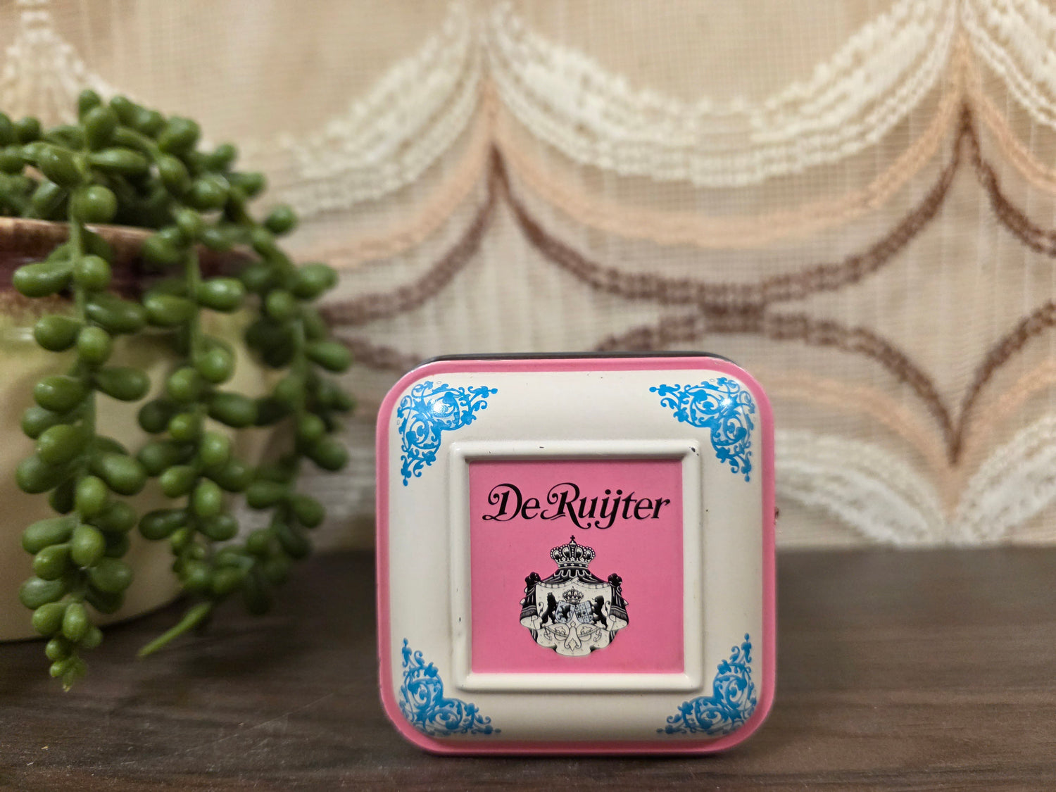 Vintage blik De Ruijter rose &amp; witte muisjes