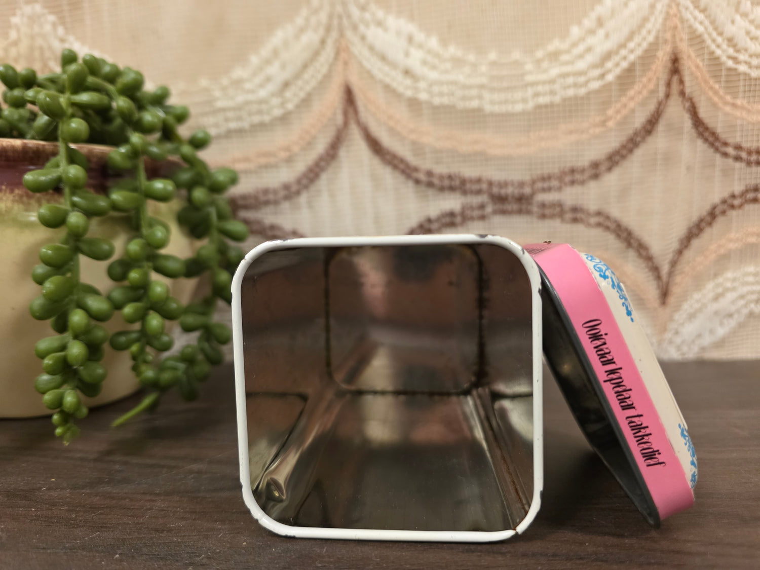 Vintage blik De Ruijter rose &amp; witte muisjes