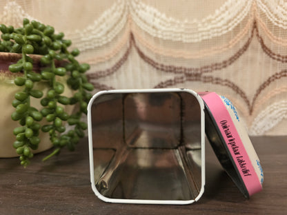 Vintage blik De Ruijter rose &amp; witte muisjes