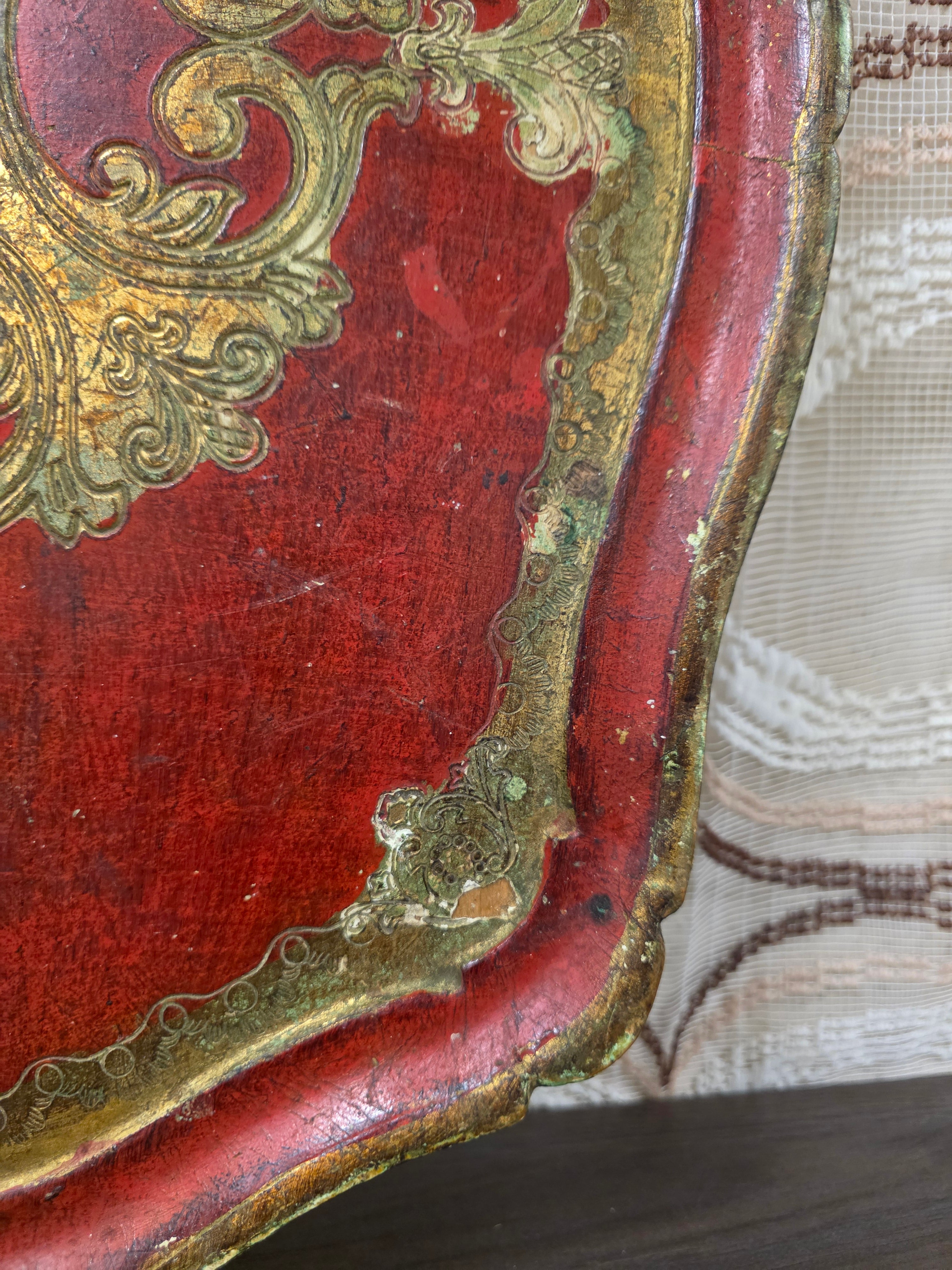 Florentijns dienblad rood goud 57,5 x 38 cm