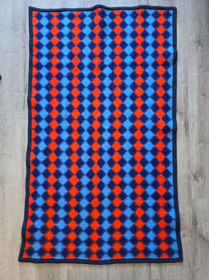 Vintage Dralon babydeken ledikant oranje blauw