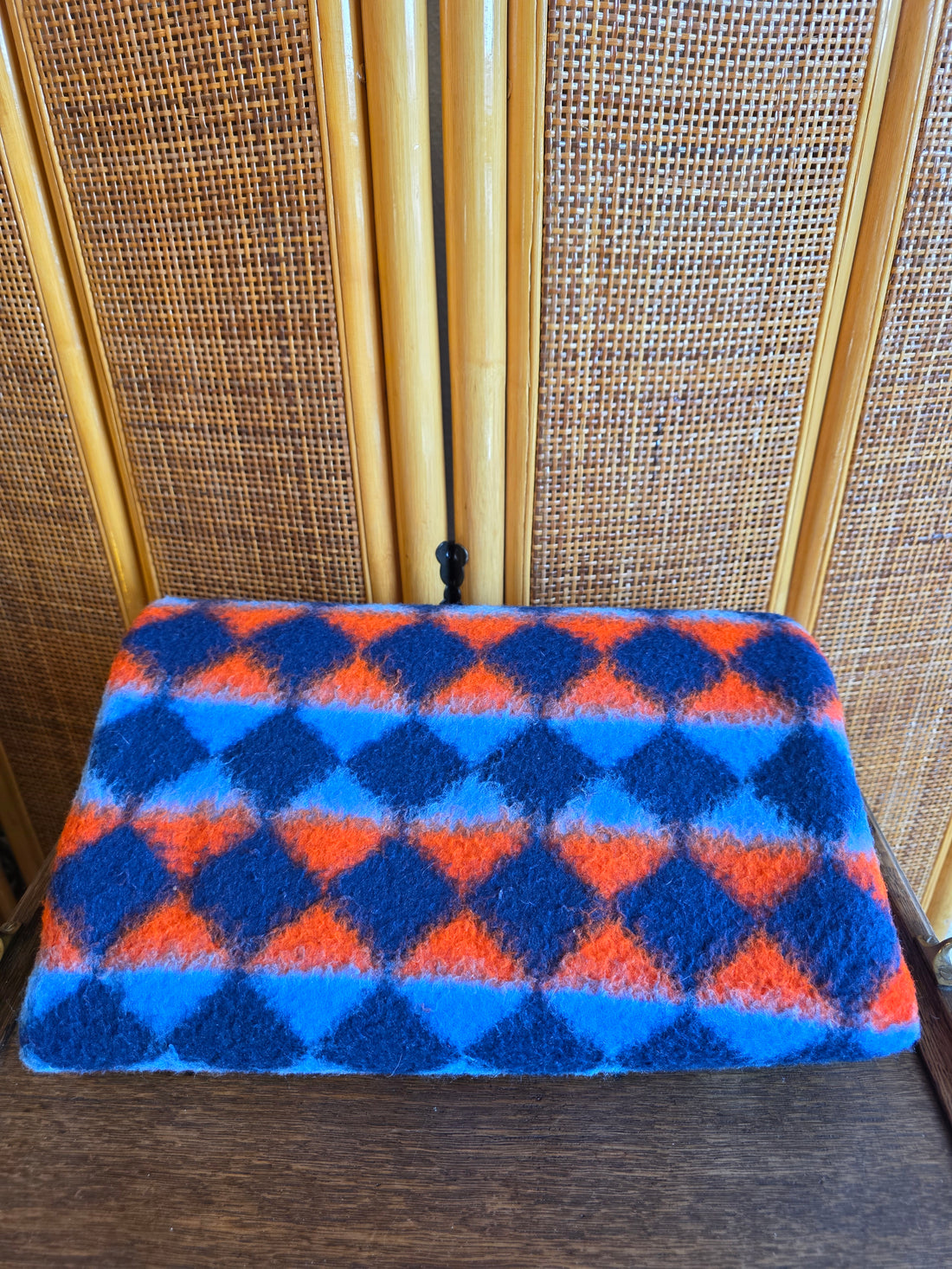 Vintage Dralon babydeken ledikant oranje blauw