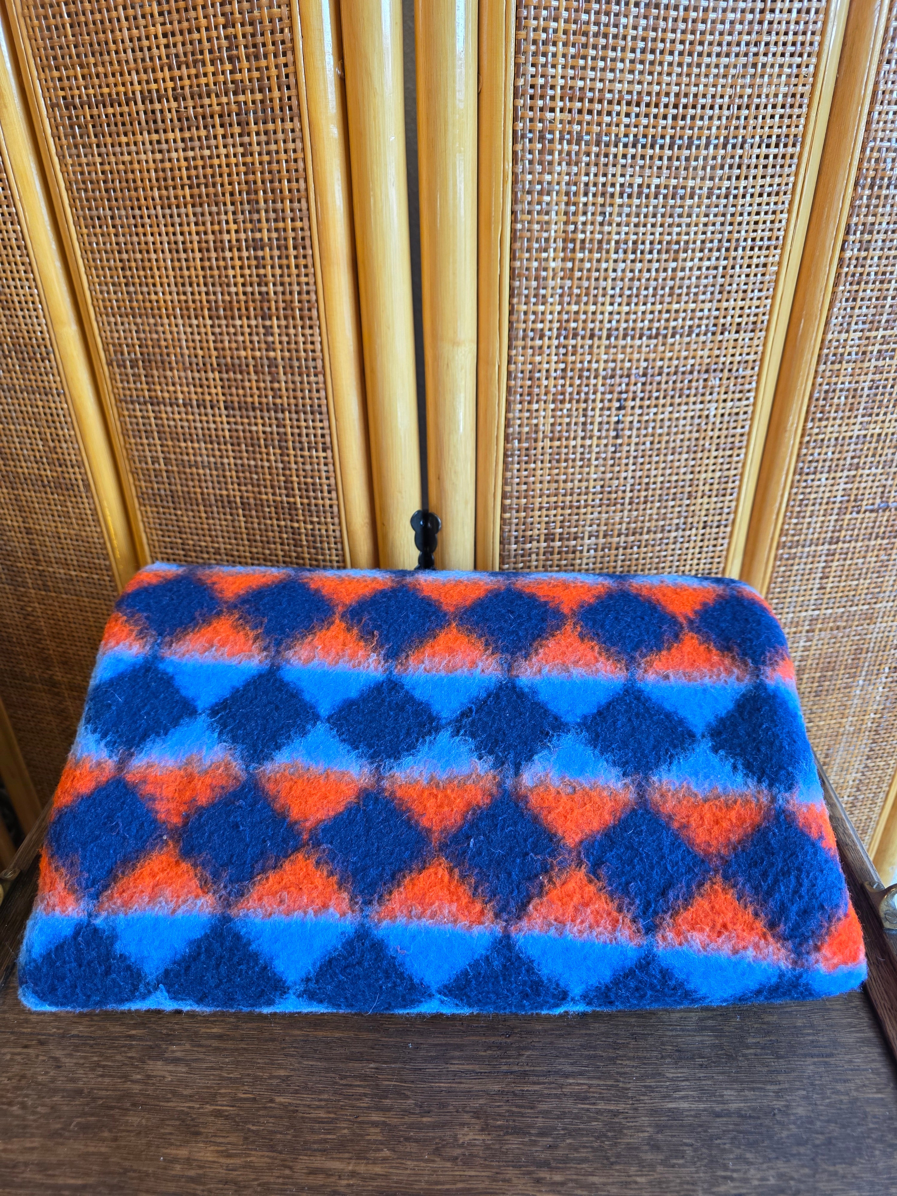 Vintage Dralon babydeken ledikant oranje blauw