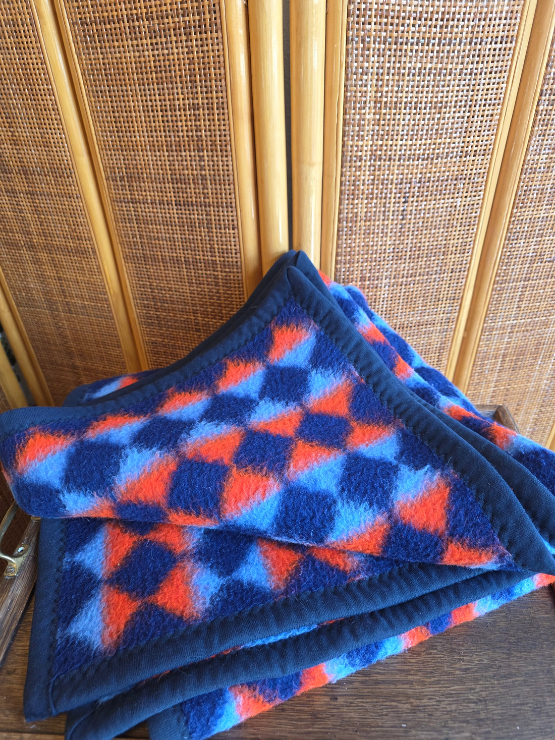 Vintage Dralon babydeken ledikant oranje blauw