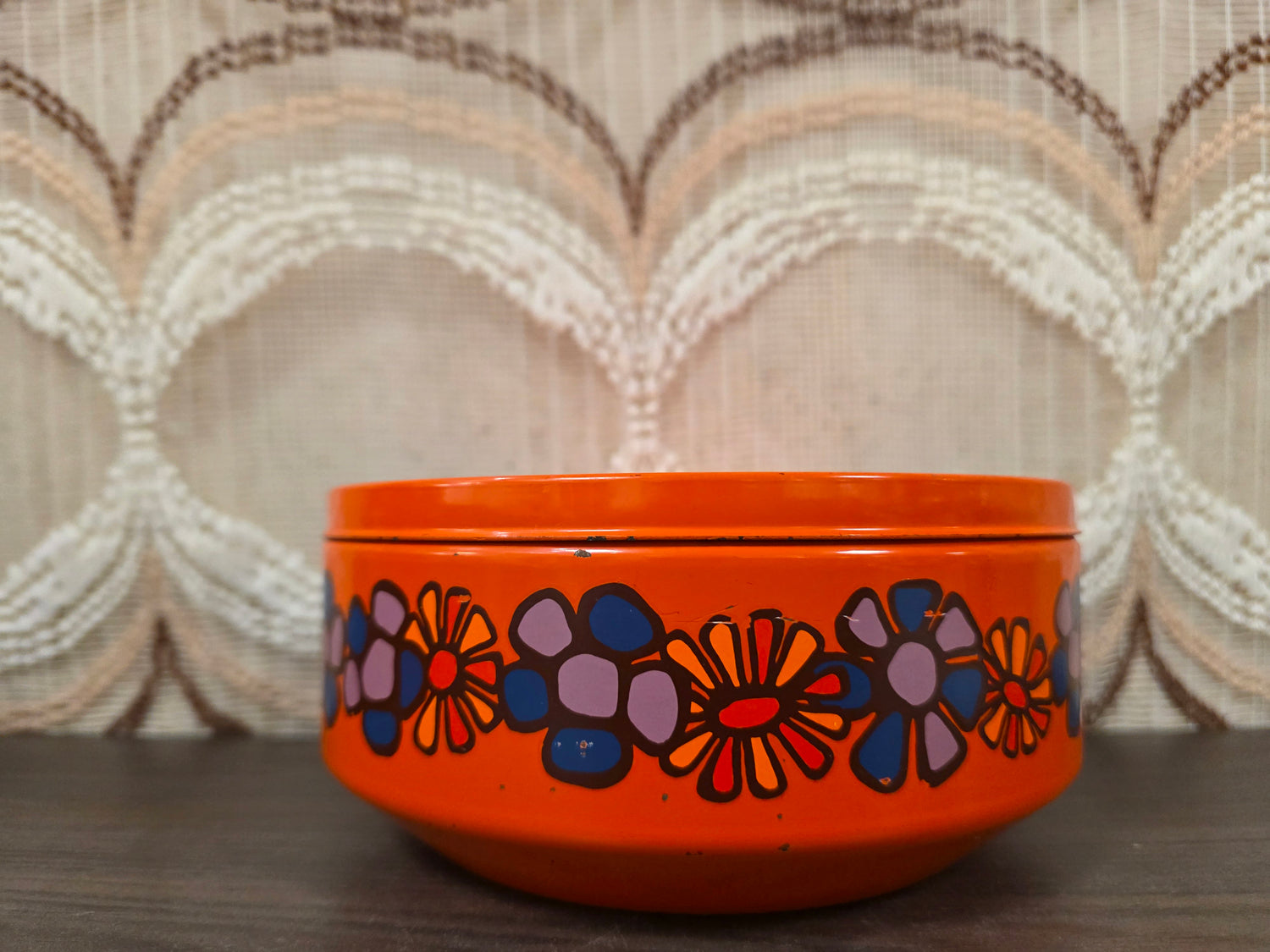 Brabantia Diane trommel oranje bloemen jaren 70