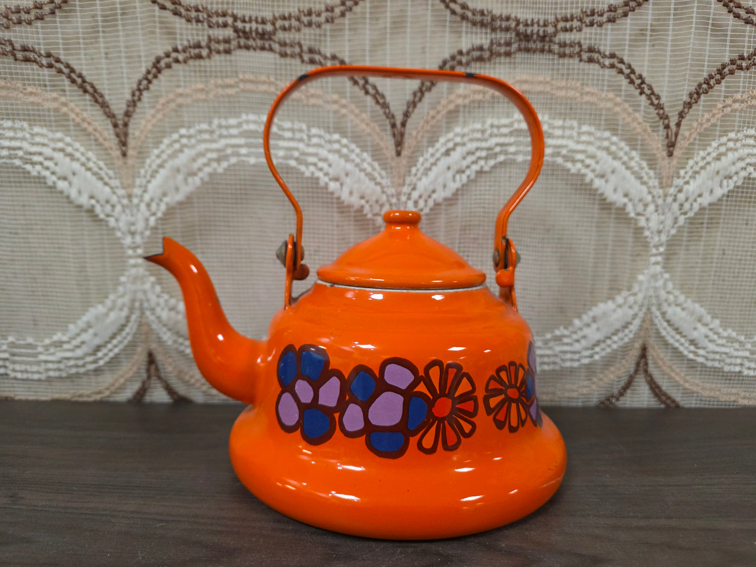 Brabantia Diane waterketel oranje bloemen jaren 70