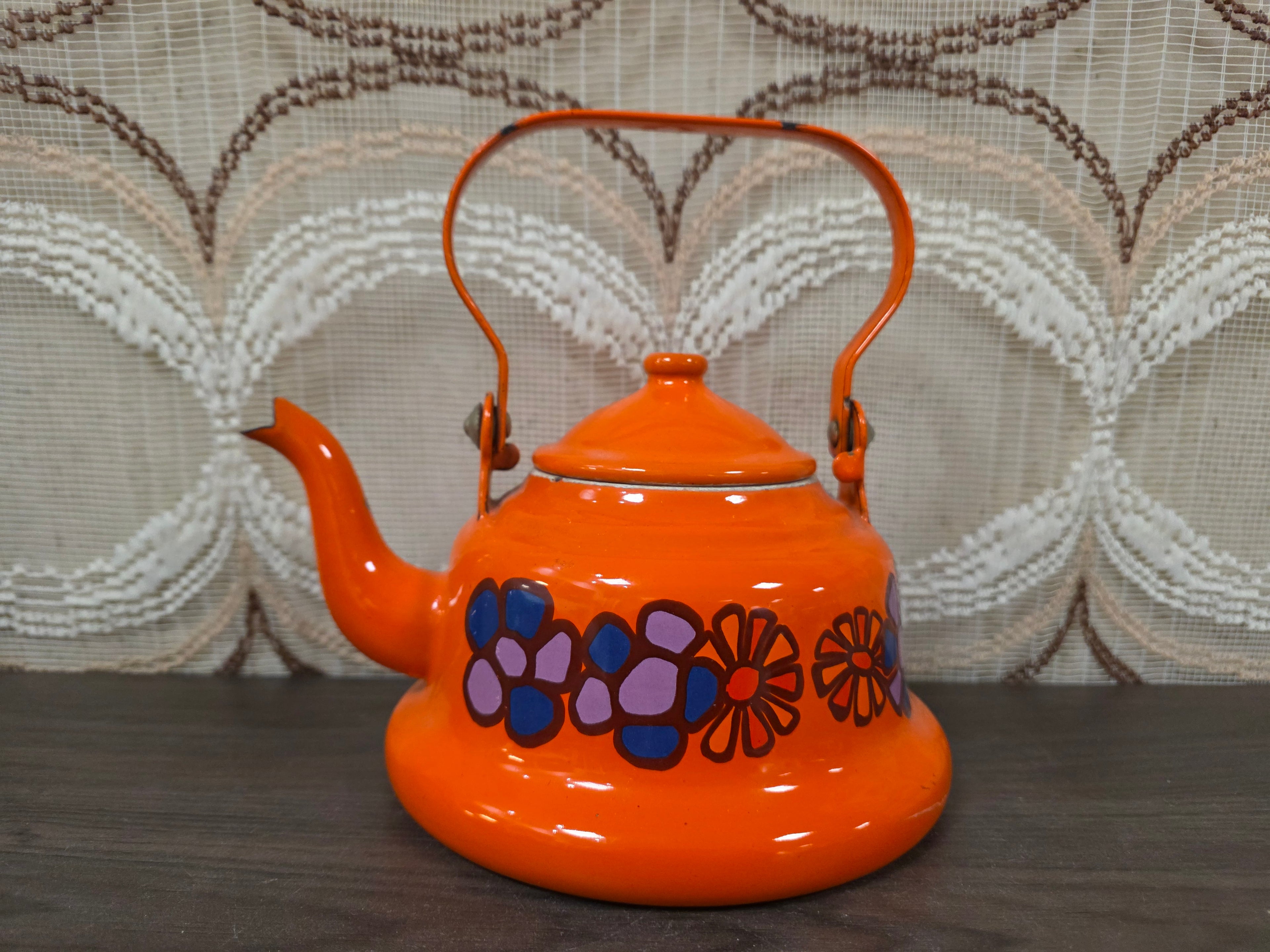 Brabantia Diane waterketel oranje bloemen jaren 70