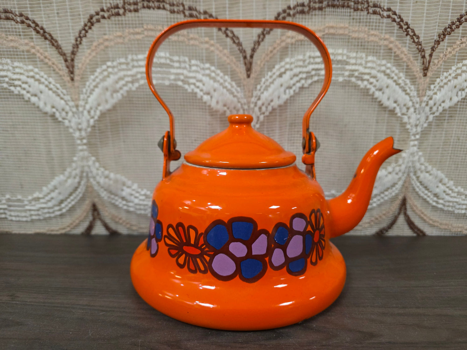 Brabantia Diane waterketel oranje bloemen jaren 70