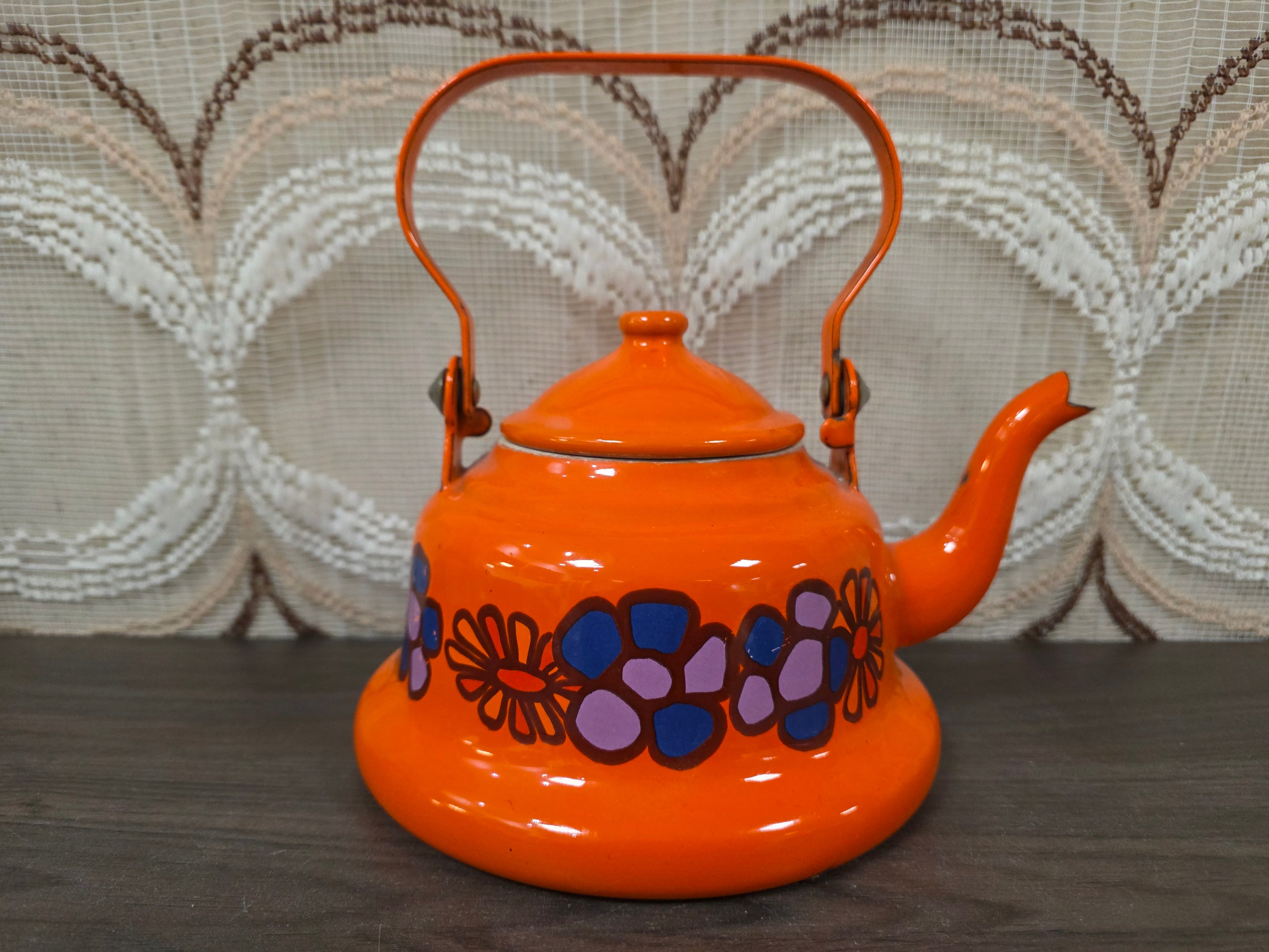 Brabantia Diane waterketel oranje bloemen jaren 70