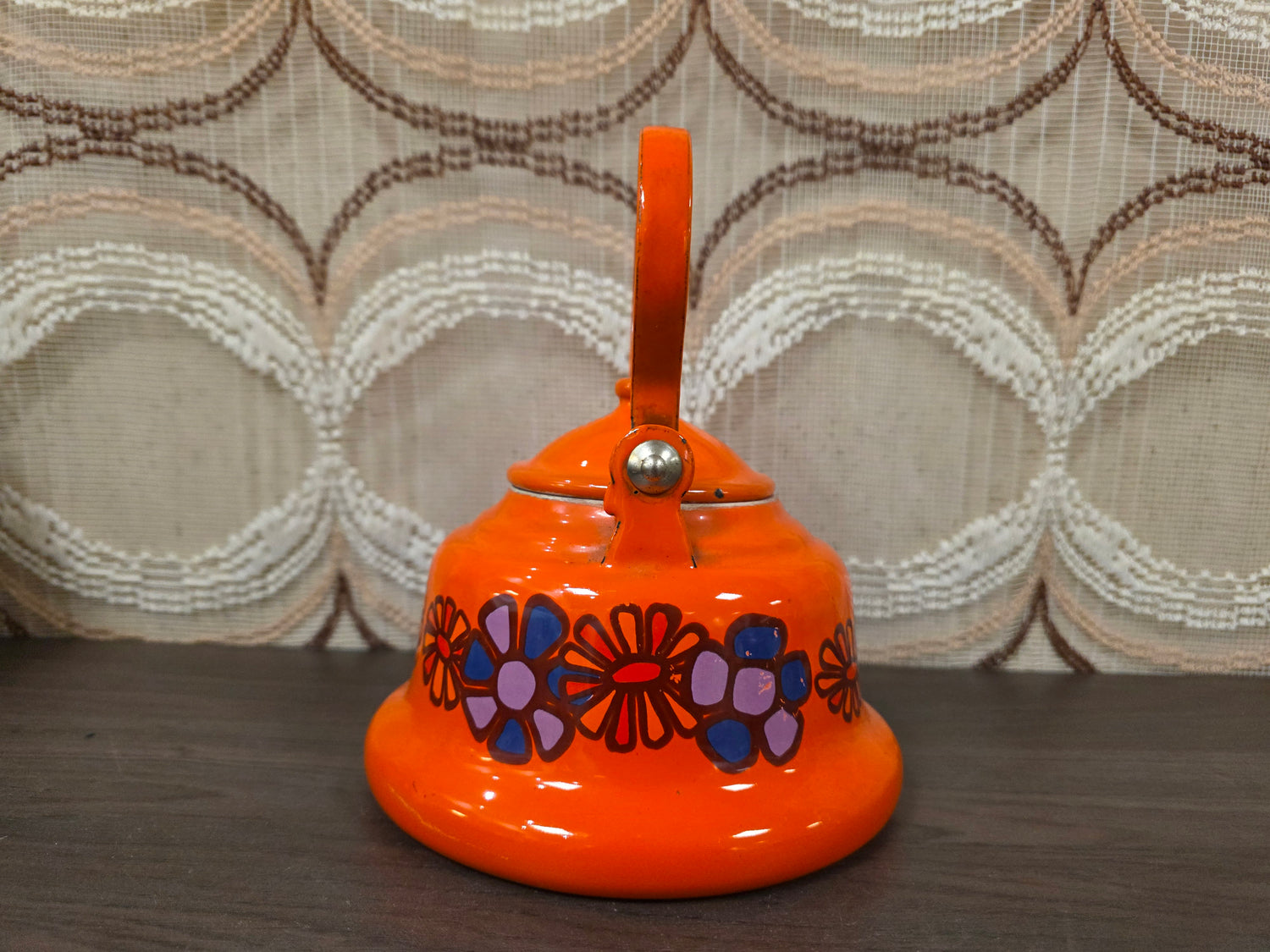 Brabantia Diane waterketel oranje bloemen jaren 70