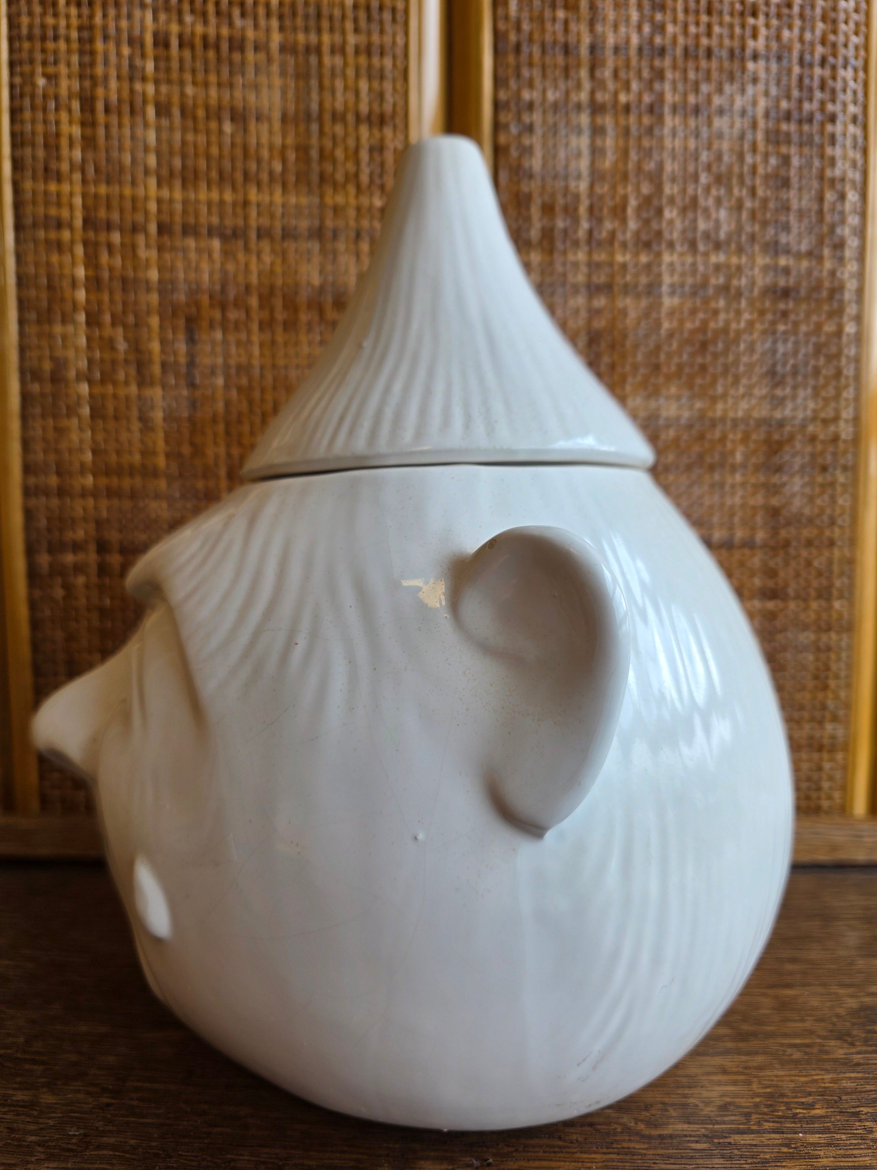 Witte keramieken uienpot jaren 80 grote voorraadpot met gezicht