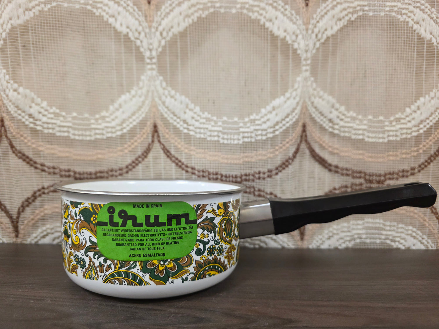 Irum steelpannetje emaille groen bloem