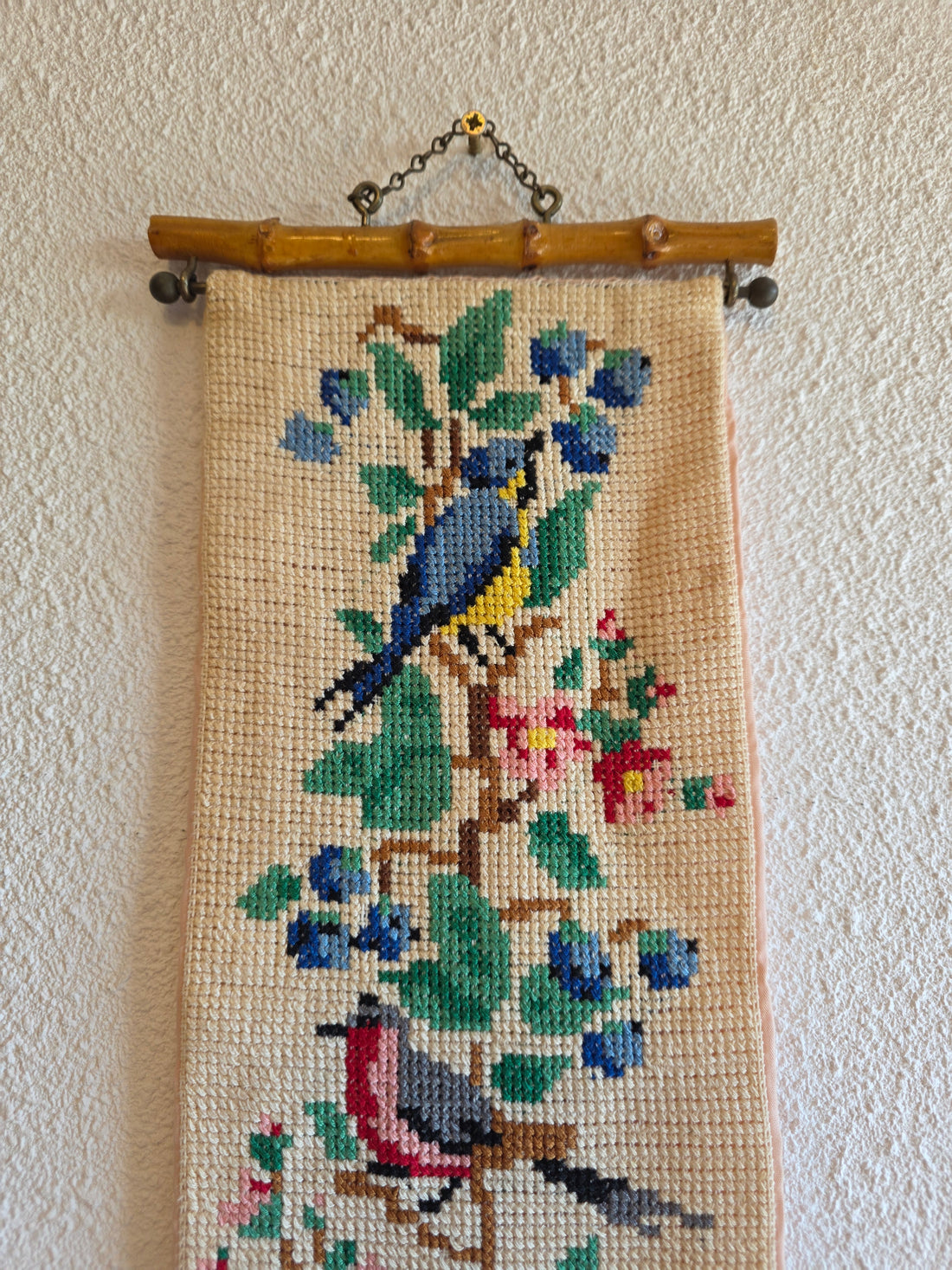 Geborduurd schellekoord vogels vintage wanddecoratie