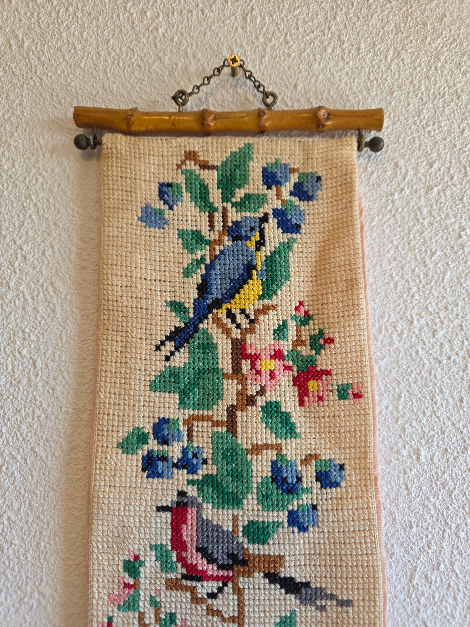 Geborduurd schellekoord vogels vintage wanddecoratie