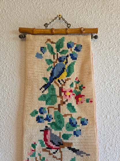 Geborduurd schellekoord vogels vintage wanddecoratie