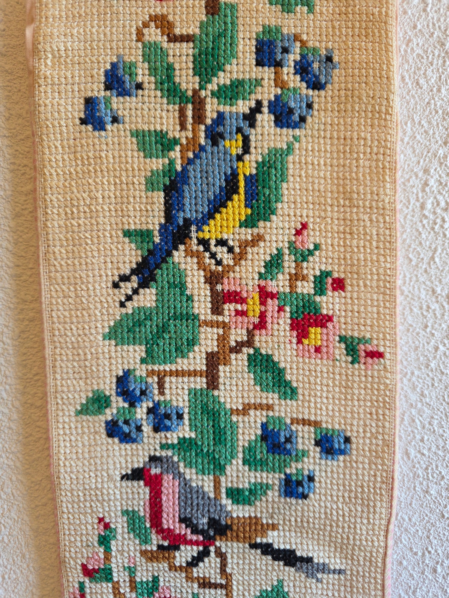 Geborduurd schellekoord vogels vintage wanddecoratie