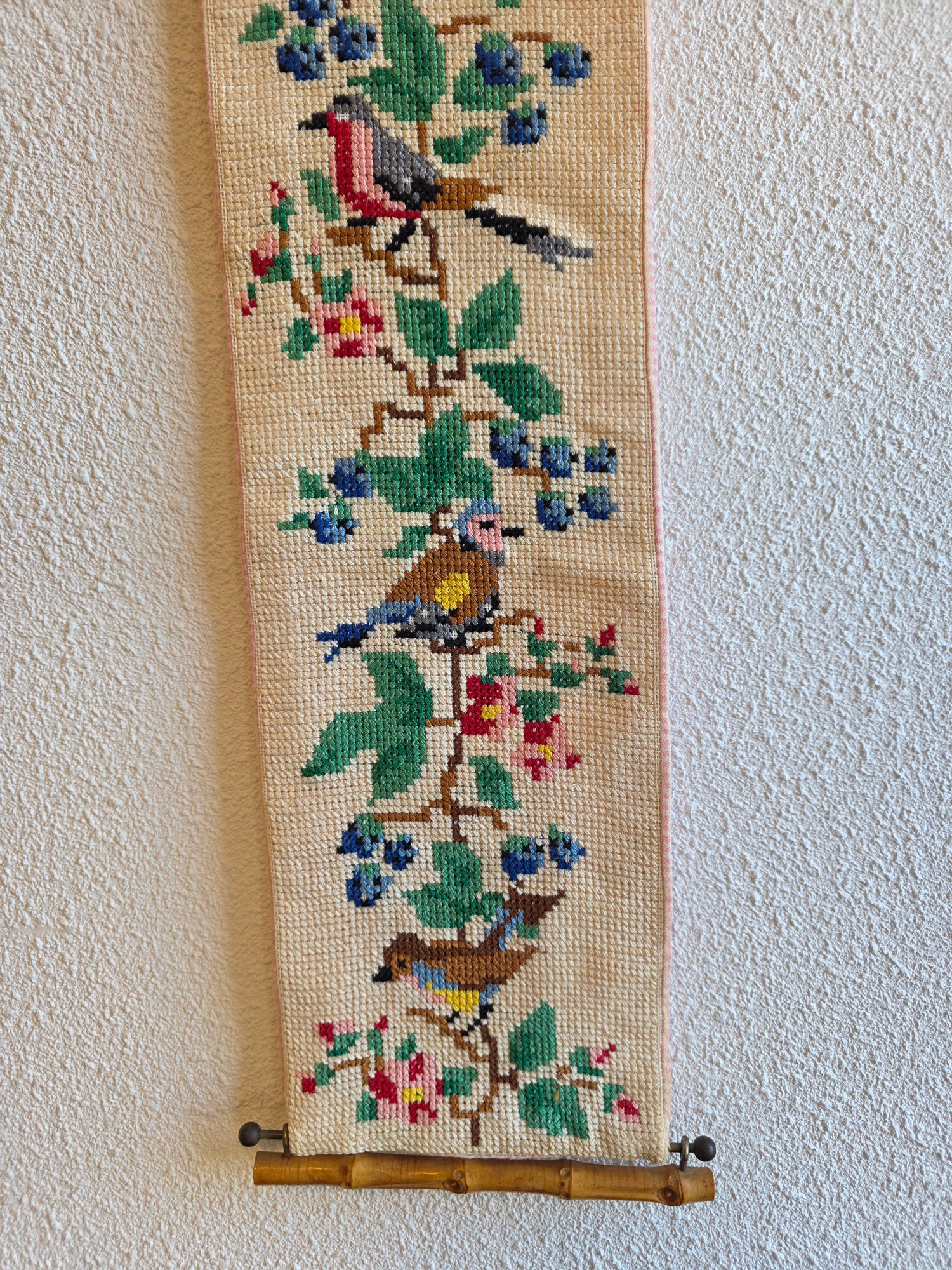 Geborduurd schellekoord vogels vintage wanddecoratie