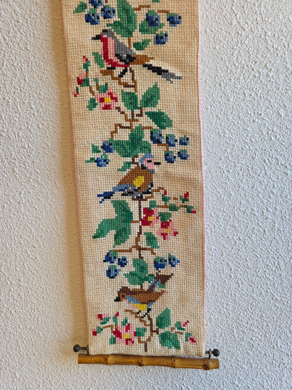 Geborduurd schellekoord vogels vintage wanddecoratie