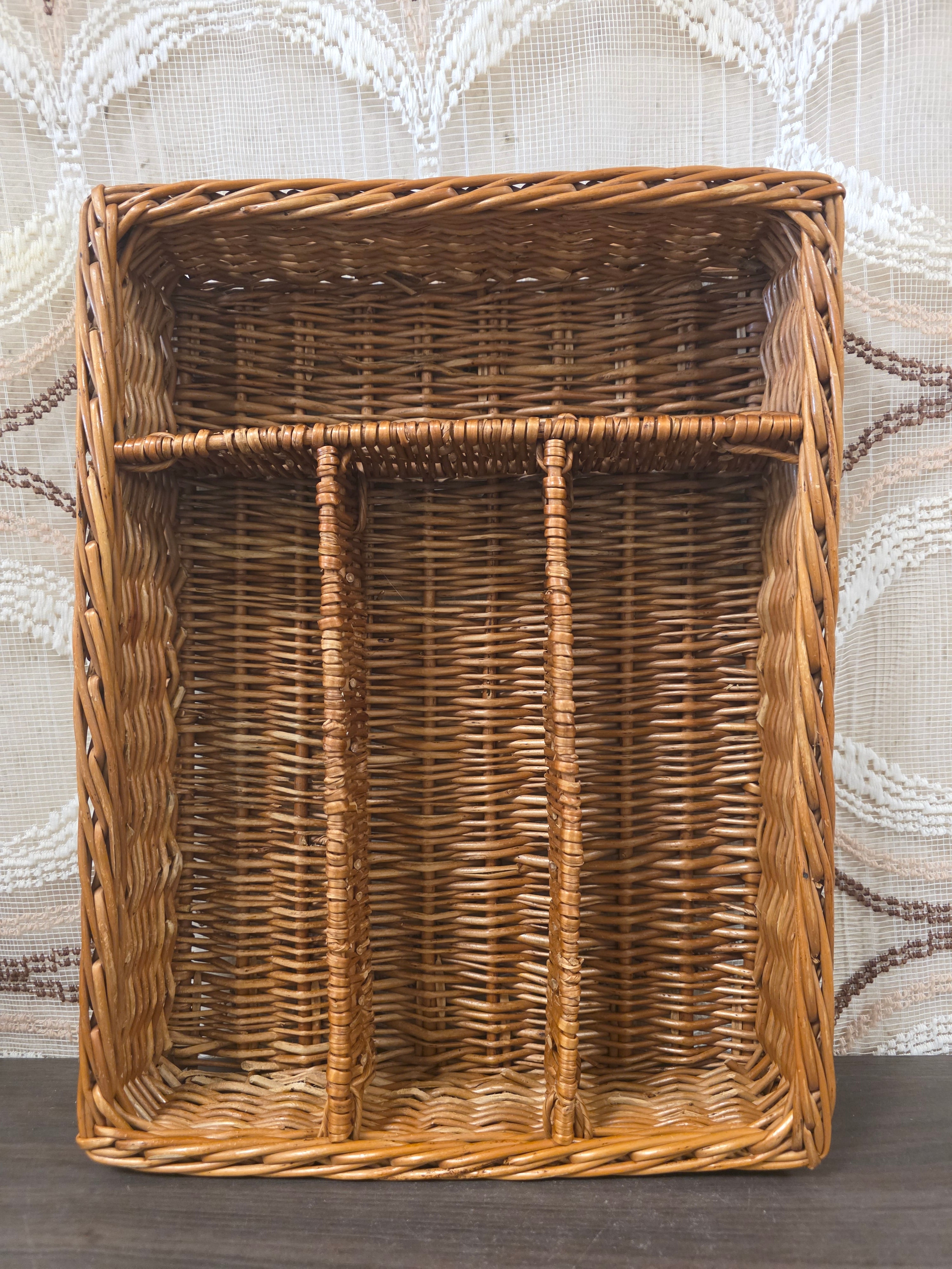 Rotan bestekbak met 4 vakken vintage