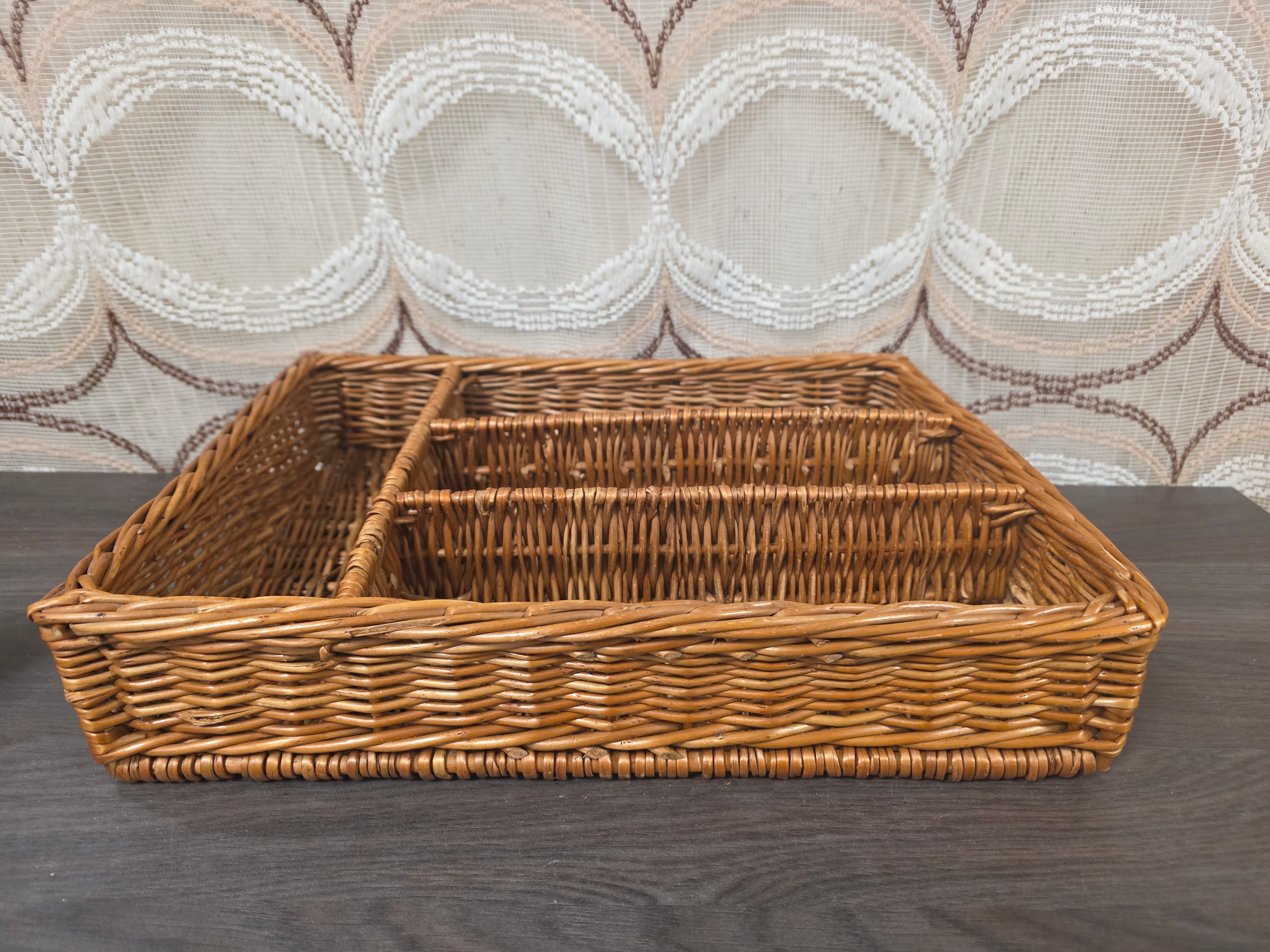 Rotan bestekbak met 4 vakken vintage