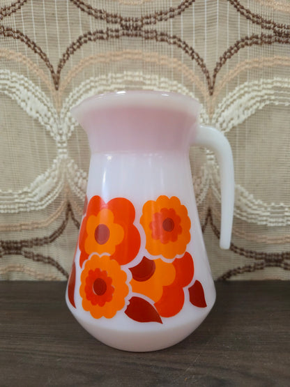 Vintage Arcopal Lotus kan rood oranje bloemenmotief