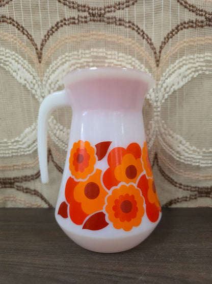 Vintage Arcopal Lotus kan rood oranje bloemenmotief