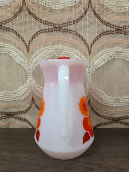 Vintage Arcopal Lotus kan rood oranje bloemenmotief
