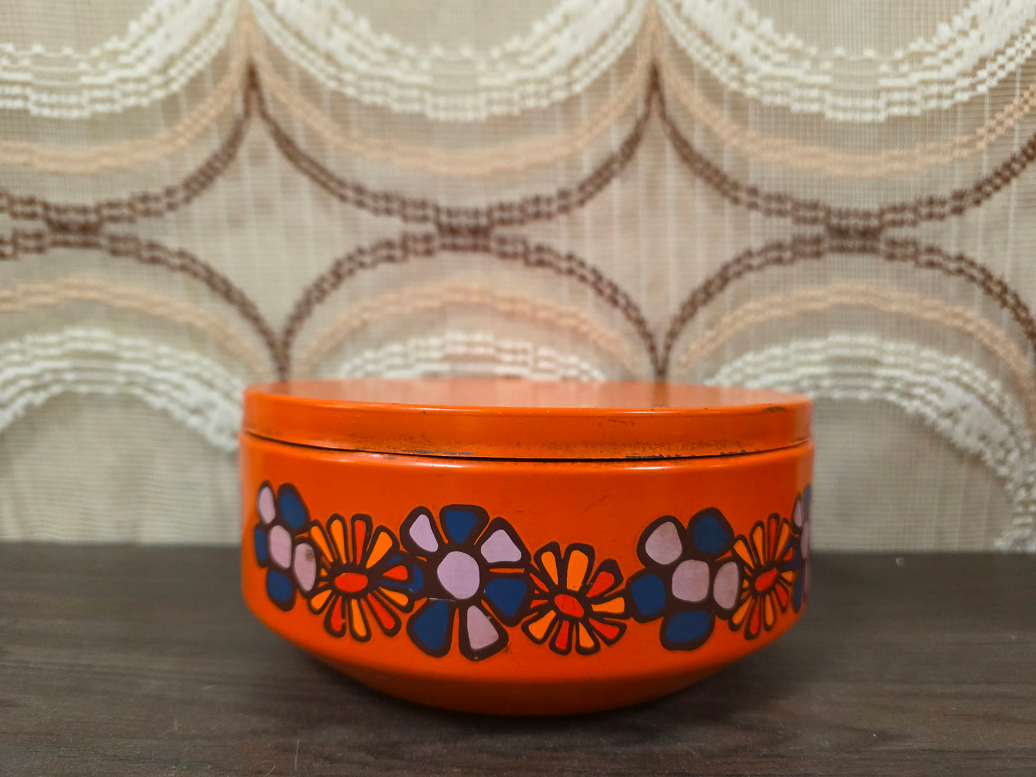 Brabantia Diane trommel oranje bloemen jaren 70