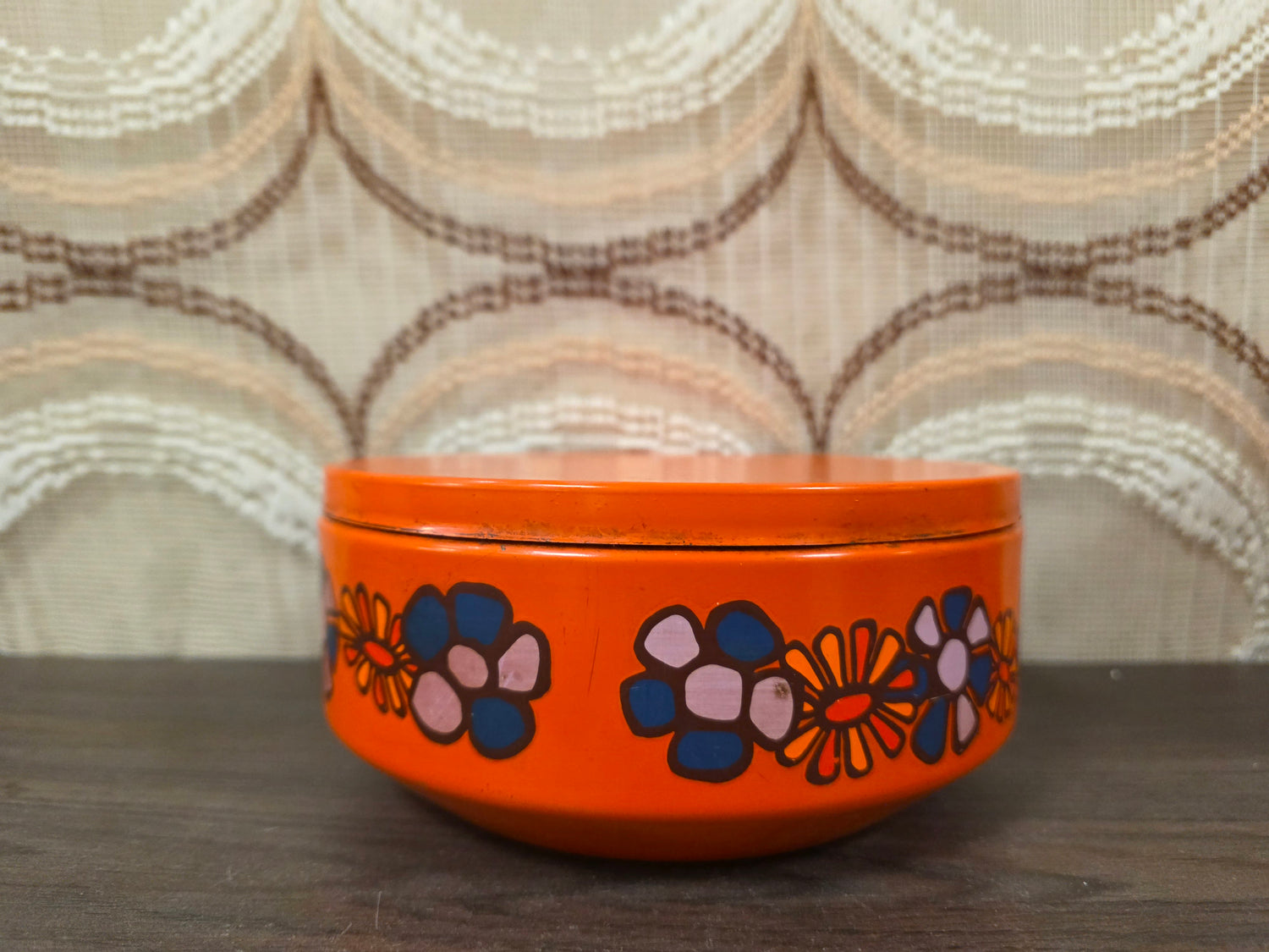 Brabantia Diane trommel oranje bloemen jaren 70