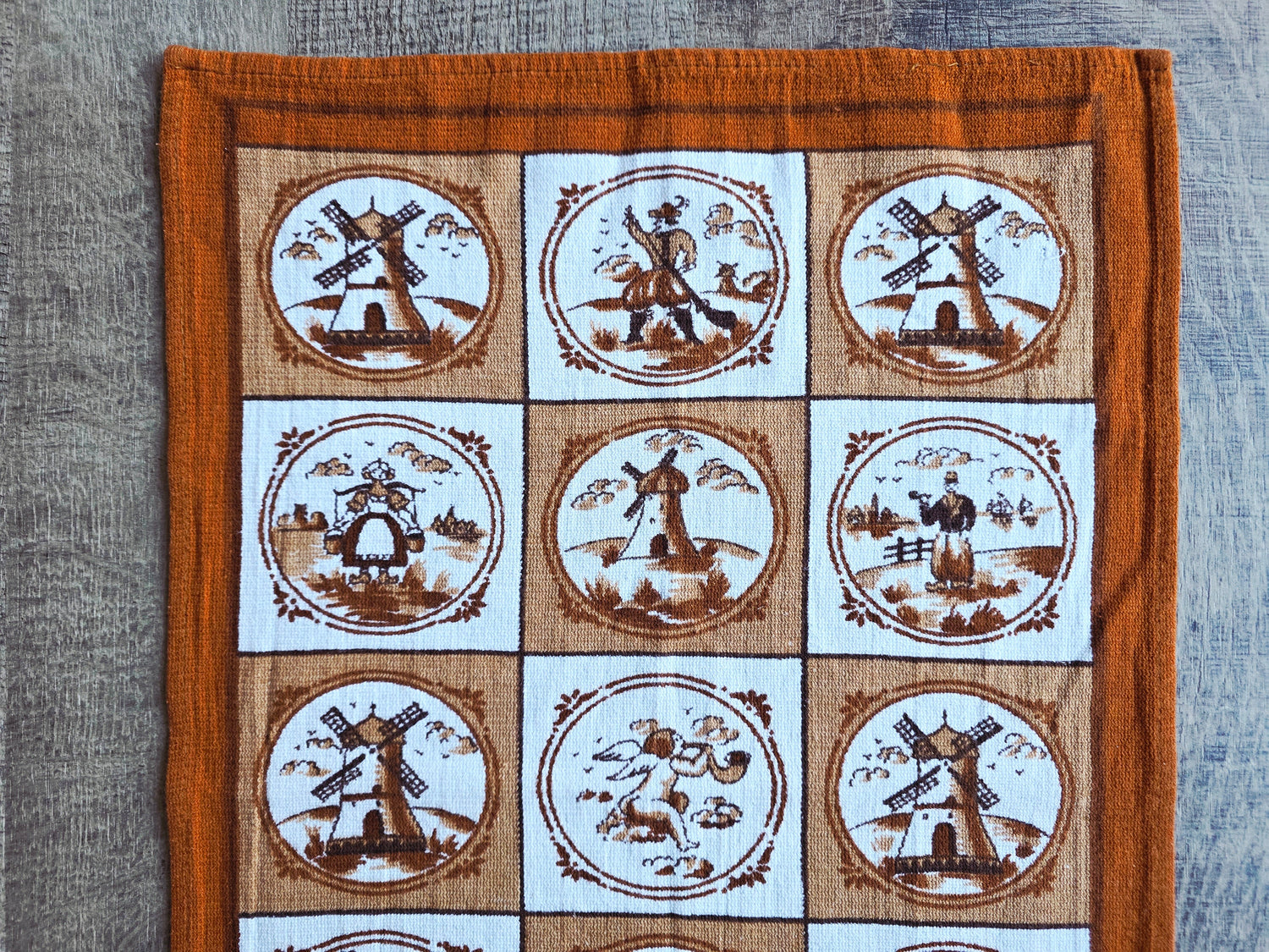 Vintage theedoek placemat Hollands tafereel katoen