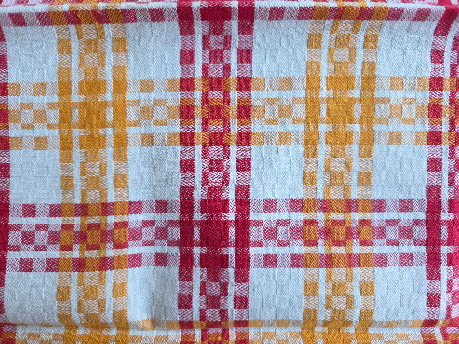 Vintage theedoek geruit rood oranje katoen