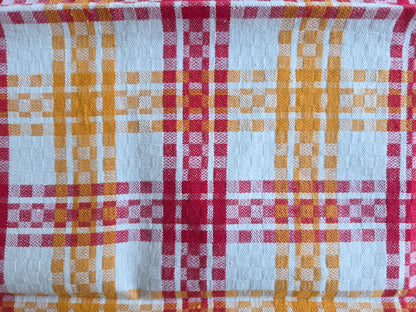 Vintage theedoek geruit rood oranje katoen