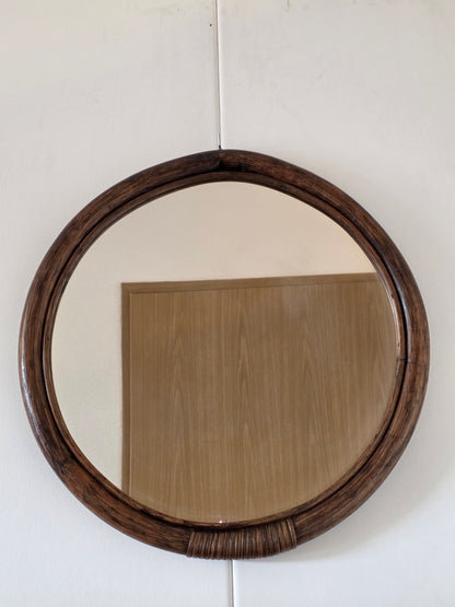 Vintage ronde spiegel rotan hout 45 cm