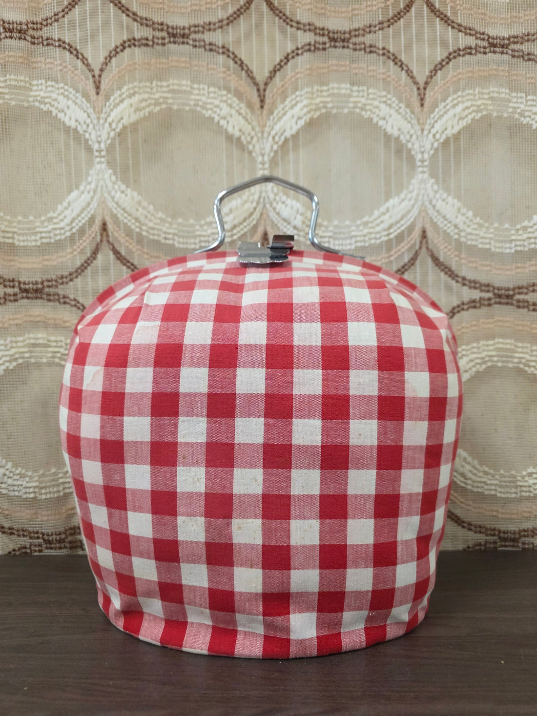 Vintage theebeurs met knip – rood wit geblokt