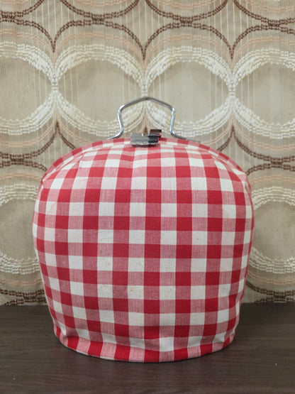 Vintage theebeurs met knip – rood wit geblokt