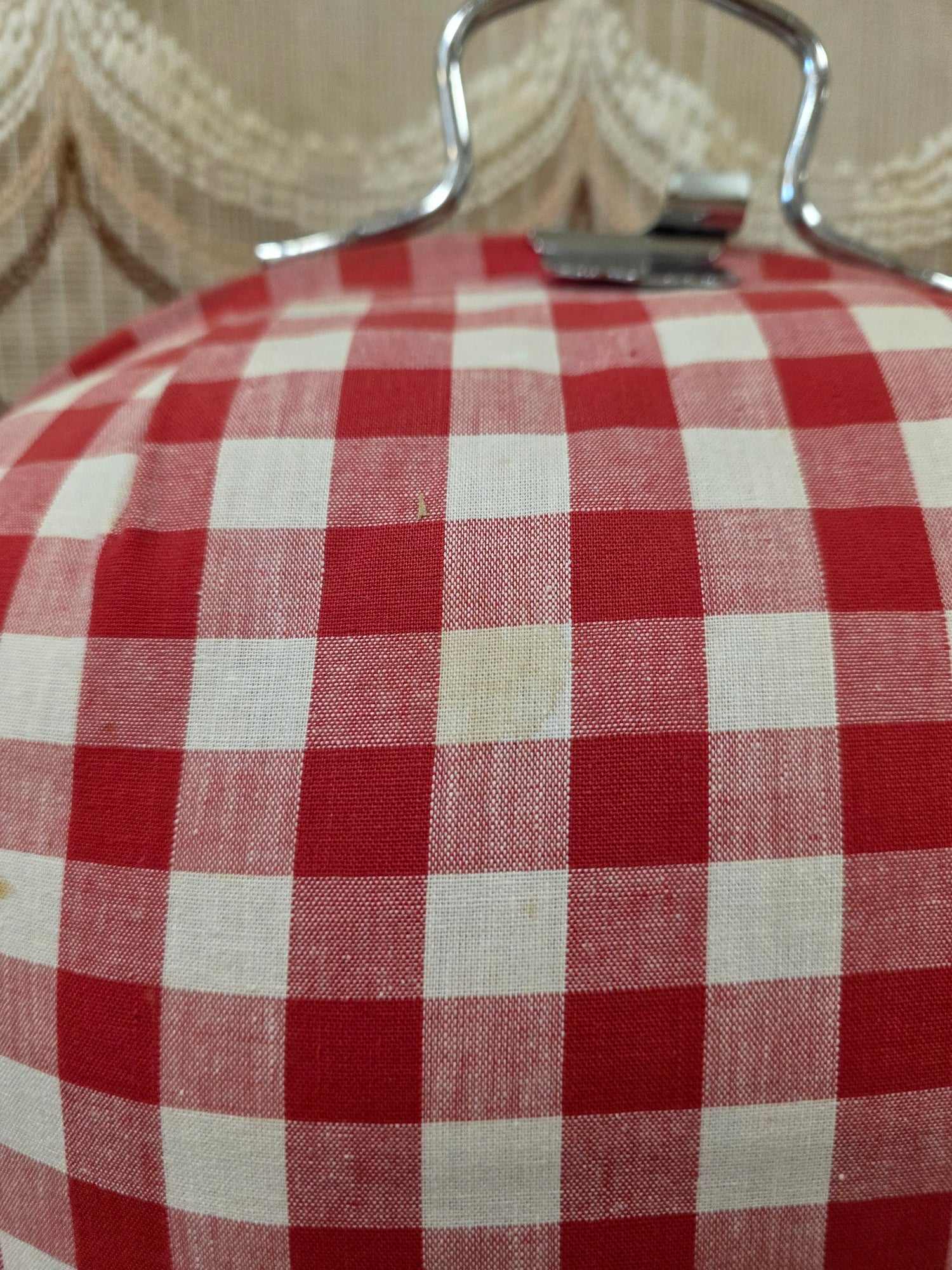 Vintage theebeurs met knip – rood wit geblokt