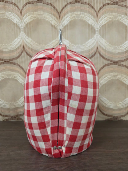 Vintage theebeurs met knip – rood wit geblokt