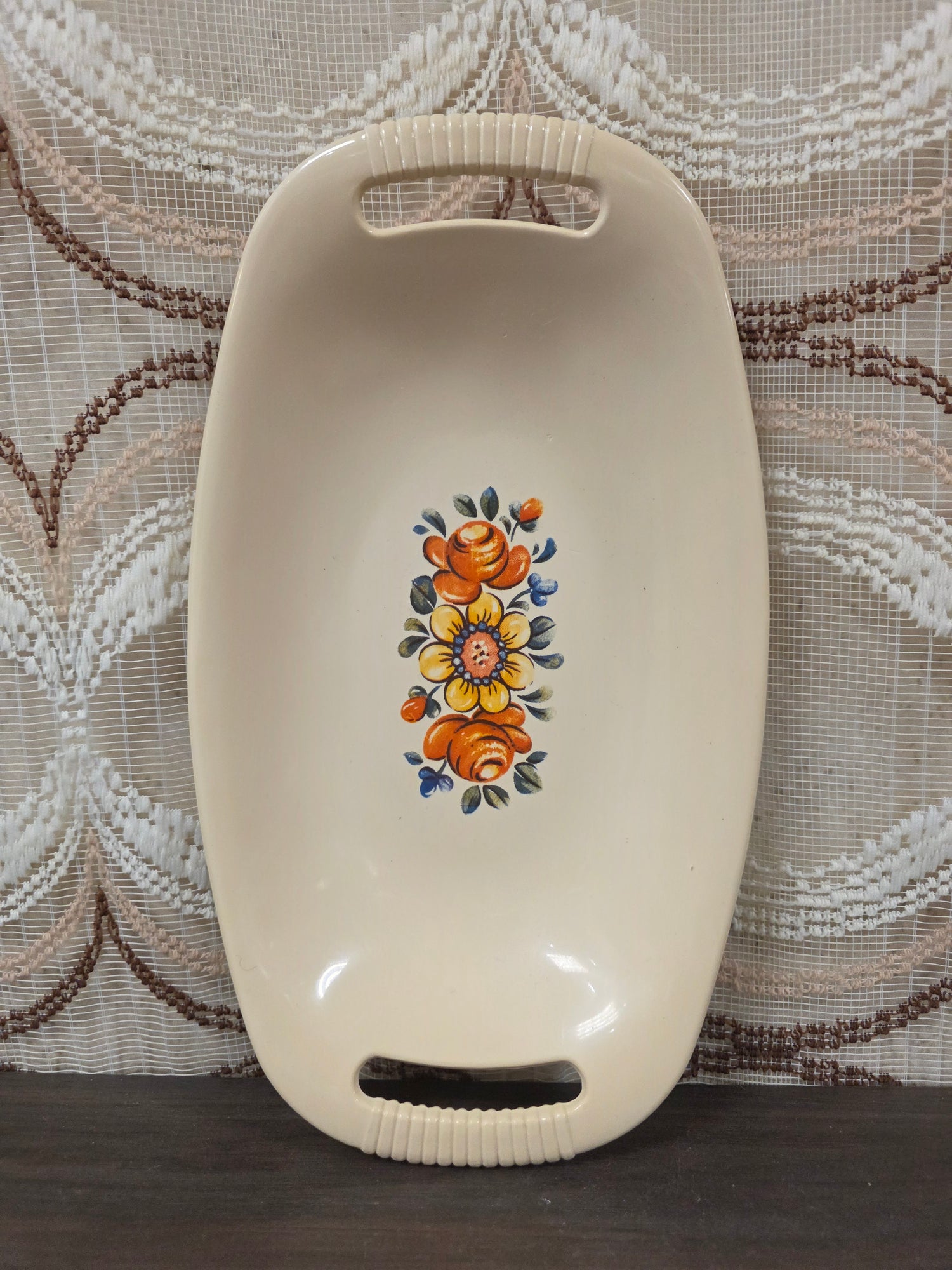 Vintage Emsa serveerschaal beige bloemenprint