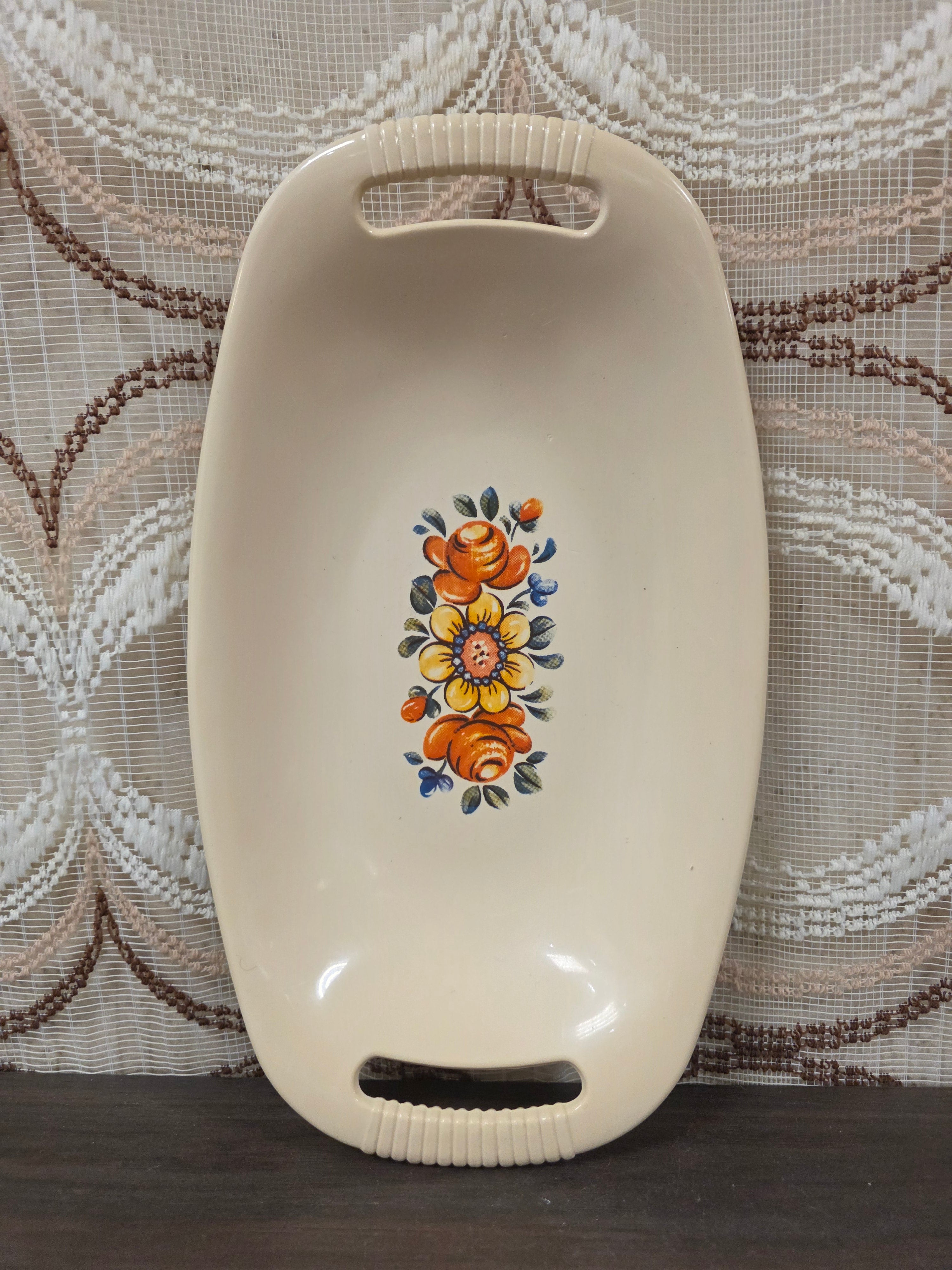 Vintage Emsa serveerschaal beige bloemenprint