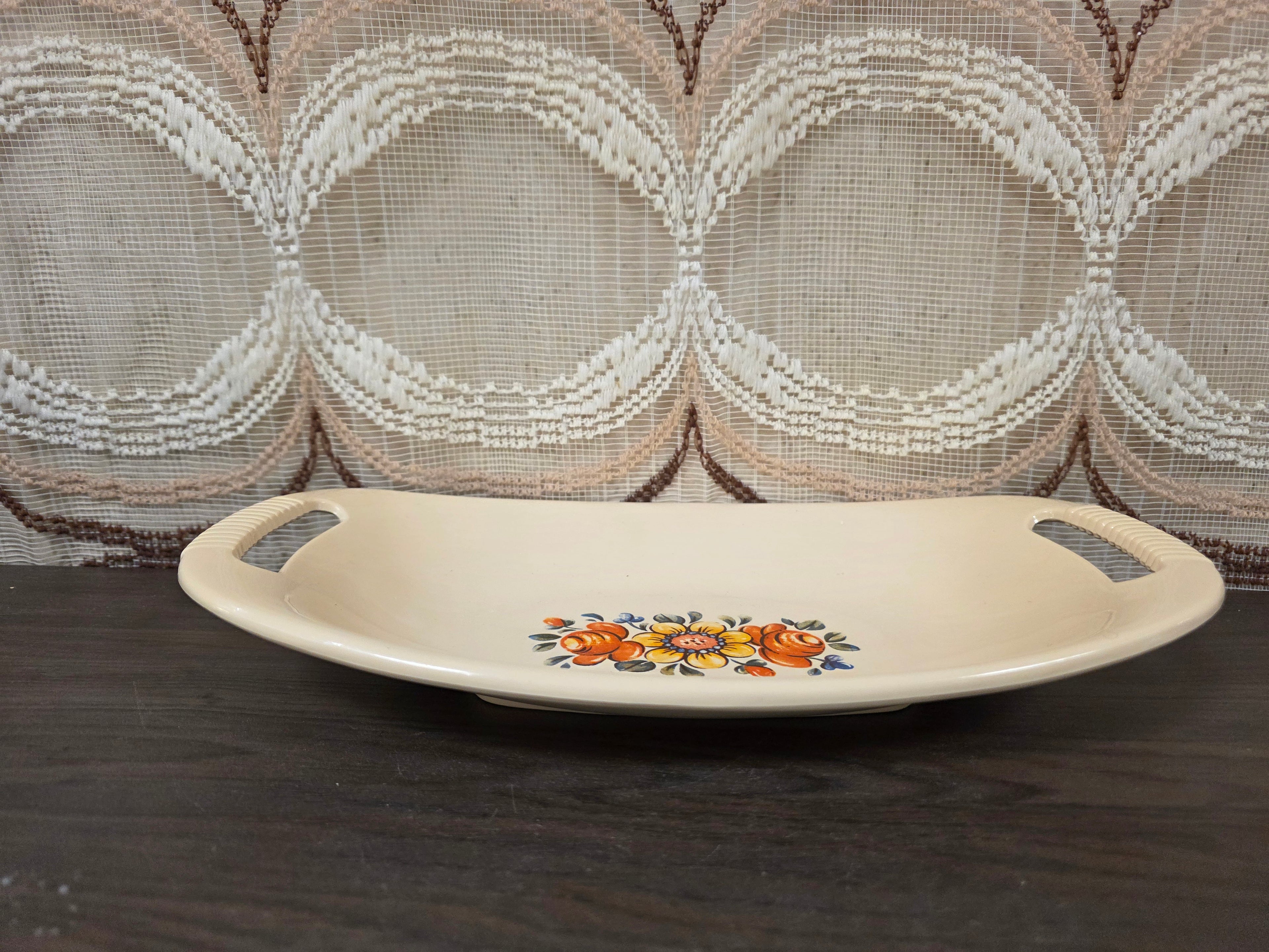 Vintage Emsa serveerschaal beige bloemenprint