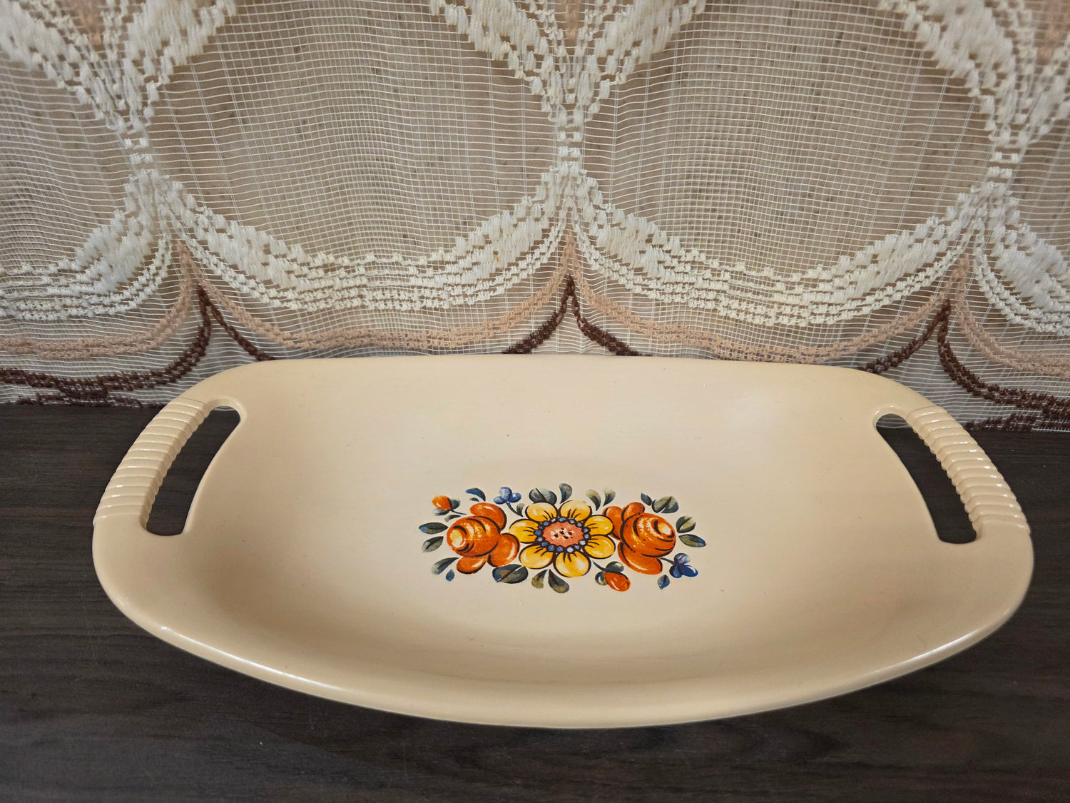 Vintage Emsa serveerschaal beige bloemenprint