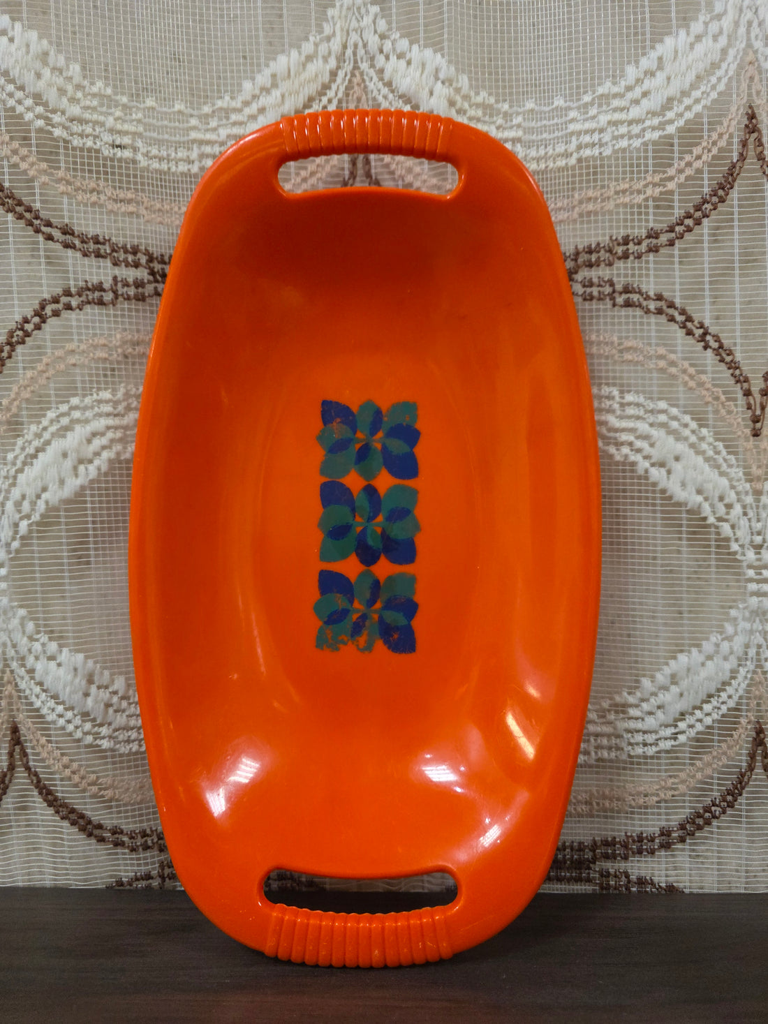 Vintage Emsa serveerschaal oranje met handgrepen
