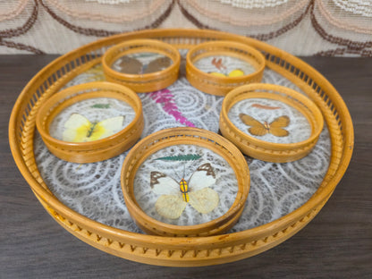 Vintage dienblad met onderzetters vlinders