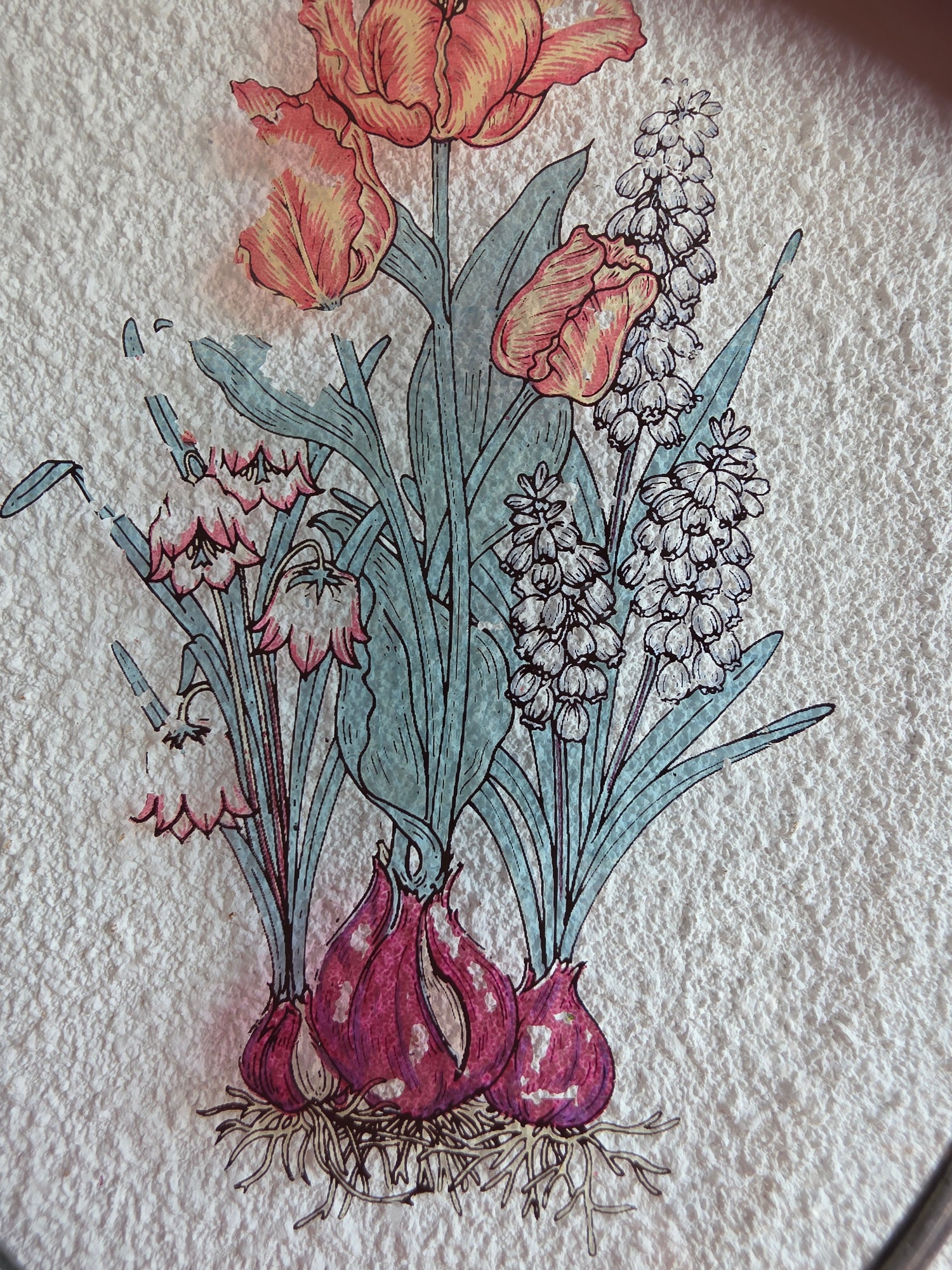 Vintage glas-in-lood raamhanger met bloemen 22 x 15,5 cm